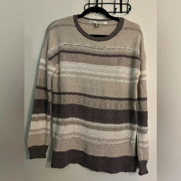 Max Studio Womens Long Sleeve Gray White Striped Sweater Cotton Blend Size Small - Picture 1 of 5